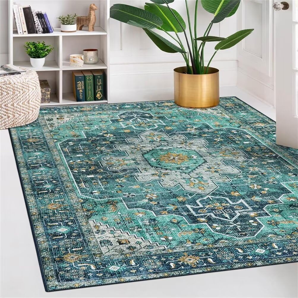 Grand tapis pas cher bleu 100x200cm facile à nettoyer contre les taches