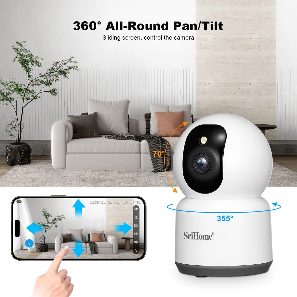 SRIHOME Camera di sorveglianza 5MP 2.4GHz/5GHz WiFi