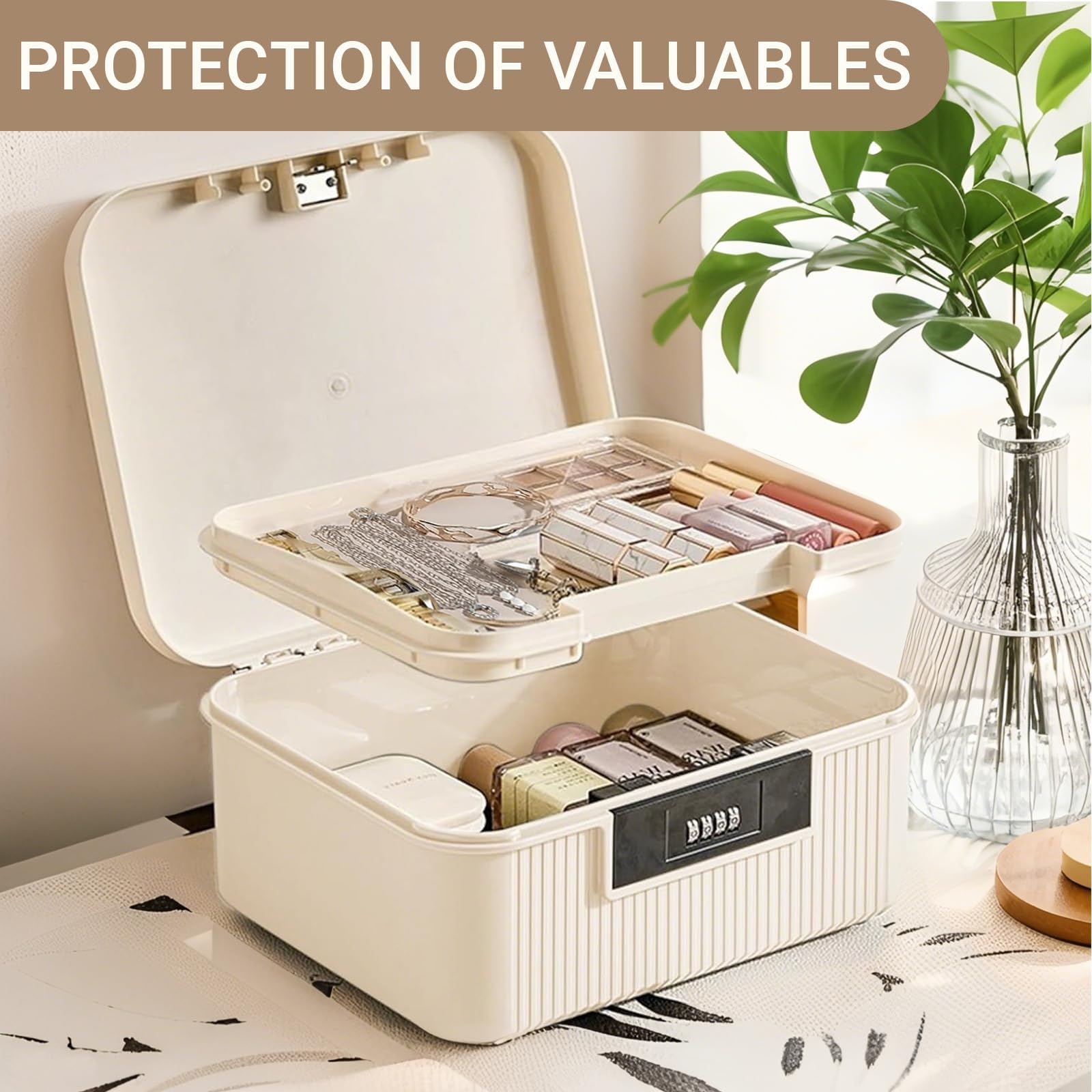 scatola con 2 livelli con serratura, scatola per medicinali in ABS, contenitore per medicinali, 26,2 x 22 x 12,1 cm, organizer multifunzionale per medicinali, scatola per farmacia