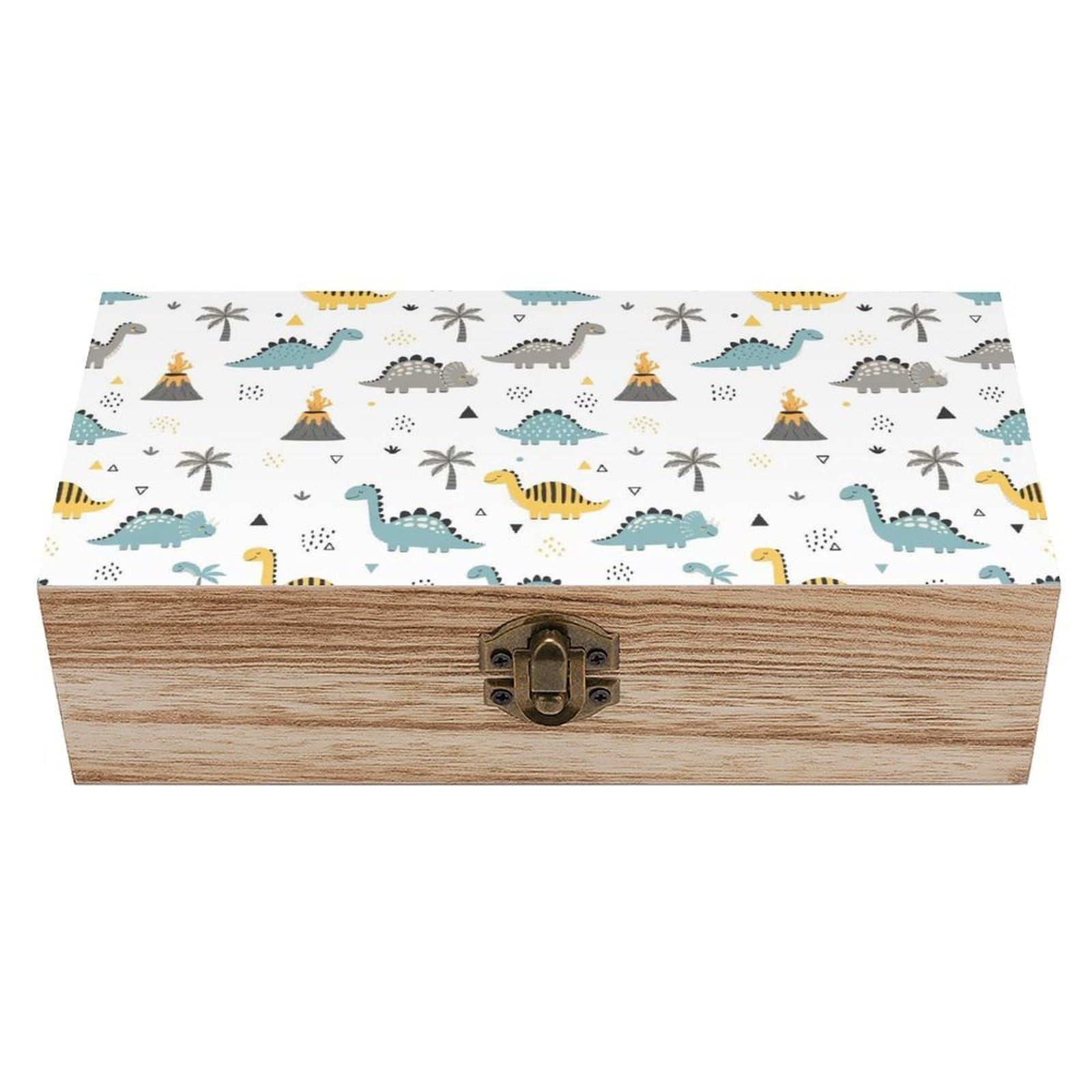 HLBSDM Wooden Storage Box Decorative Memory Box, Cute Funny Dinosaur Wooden Keepsake Box with Lid Jewelry Organizer Box for Birthday Wedding