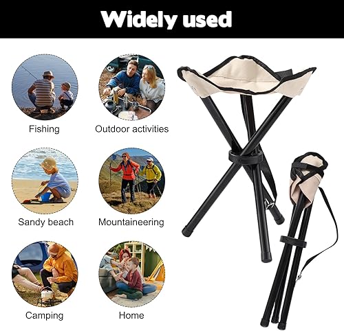 Miniatura 5 de Taburete plegable de viaje para campamento, 14.6 pulgadas, silla trípode ligera para exteriores y peso máximo de 260 libras, silla portátil de