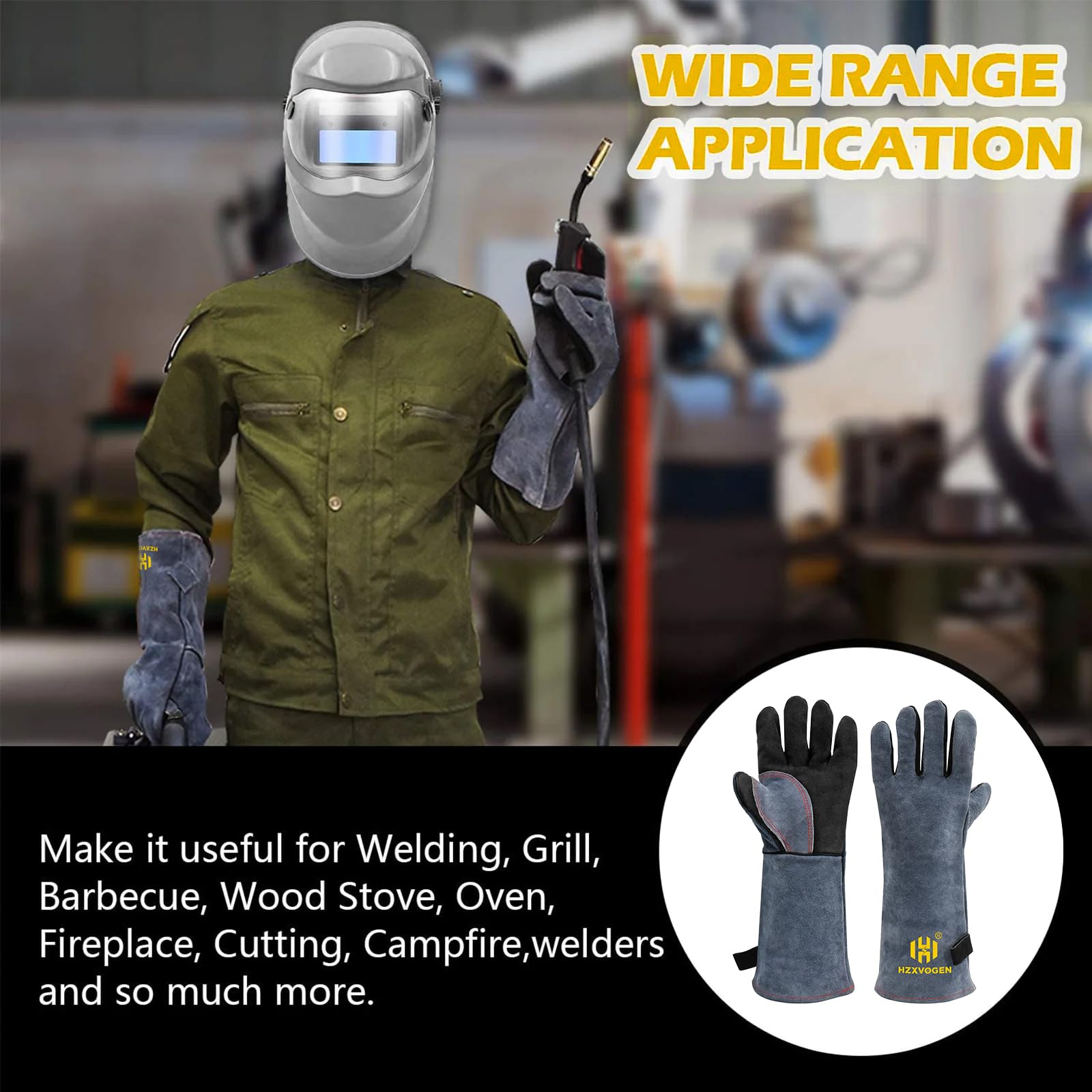 HZXVOGEN Gants de soudage résistants à la chaleur pour barbecue - 40,6 cm - 500 °C - Pour poêle à bois - Anti-aboiement - Anti-morsure - Taille unique pour homme et femme