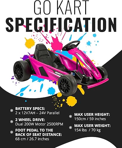 Miniatura 4 de Hyper Juguetes 24V Go Kart Ride On (rosa)