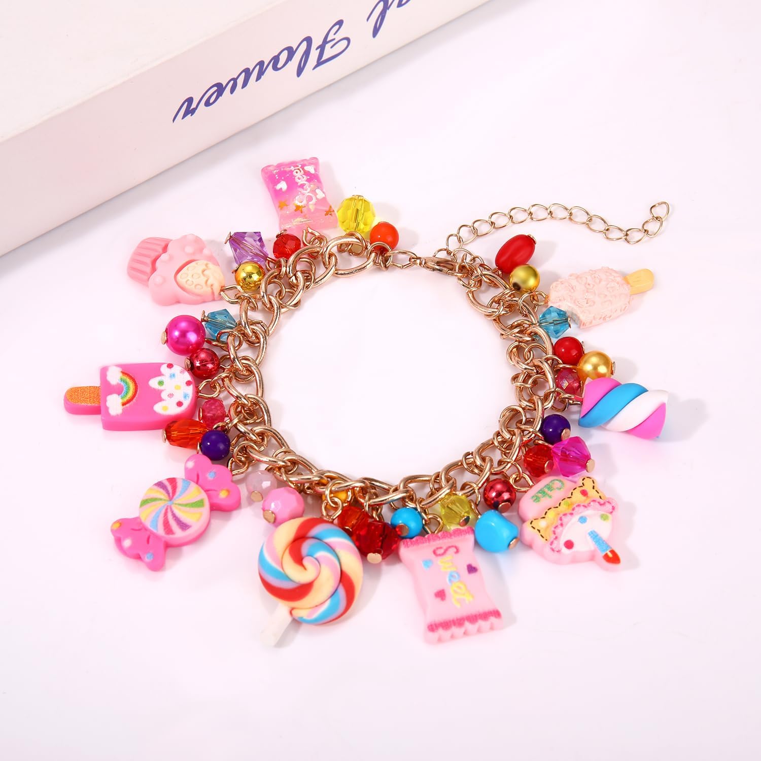 Lollipop Candy Charm Bangle Bracelets Funny Colorful Beads Sweet Candy Lollipop Marshmallow Cake Link Chain Friendship Bracelet Novelty Cute Bangle Wrist Jewelry Gift image 2