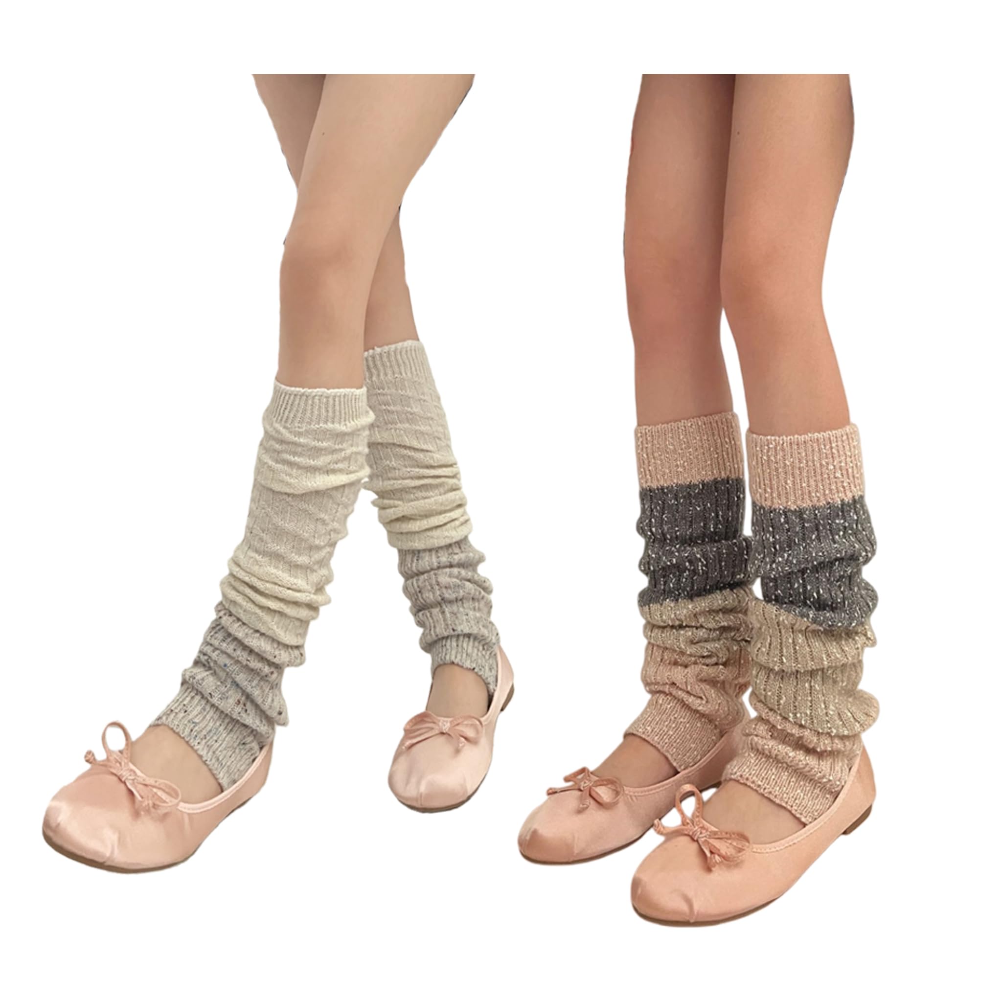 2 Pairs Womens Y2K Leg Warmers Knitted Slouchy Leg Covers for Daily Street Fashion