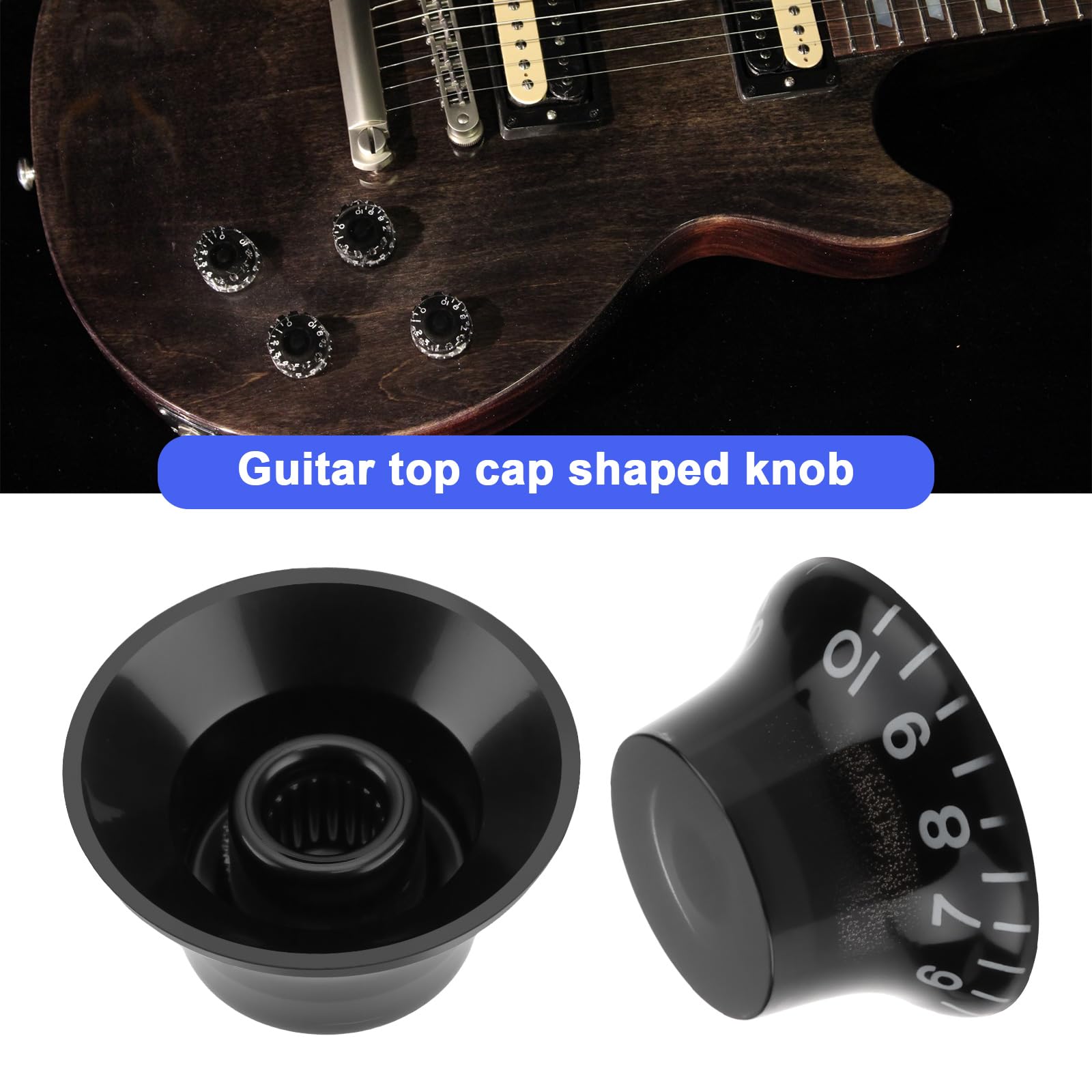 Briny River 4PCS Guitar Bell Top Hat Reflector Knobs Compatible with Les Paul Electric Guitar 26x13mm Shaft 6mm 24, Black