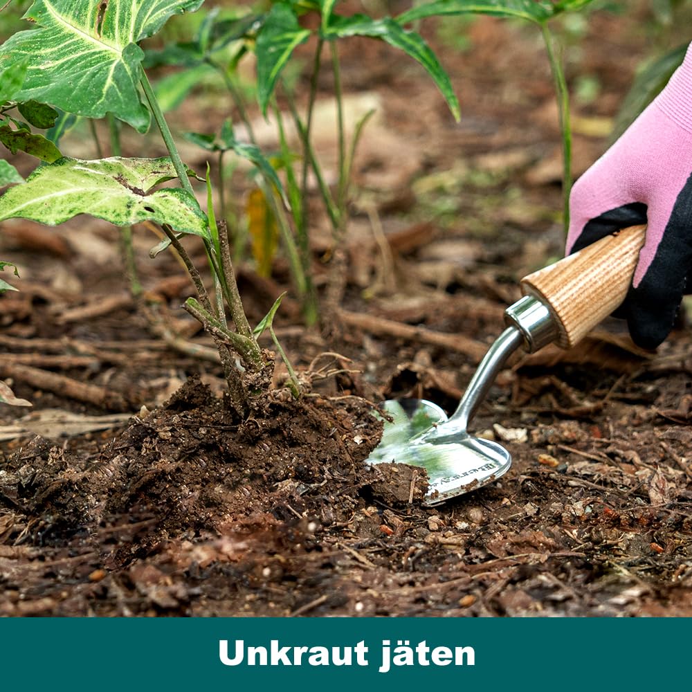 Berry&Bird Truelle de jardin surdimensionnée avec lame tranchante, pelle à main en bois, truelle en acier inoxydable, outil de jardin pour racines, plantation, creuser, transplanter et couper