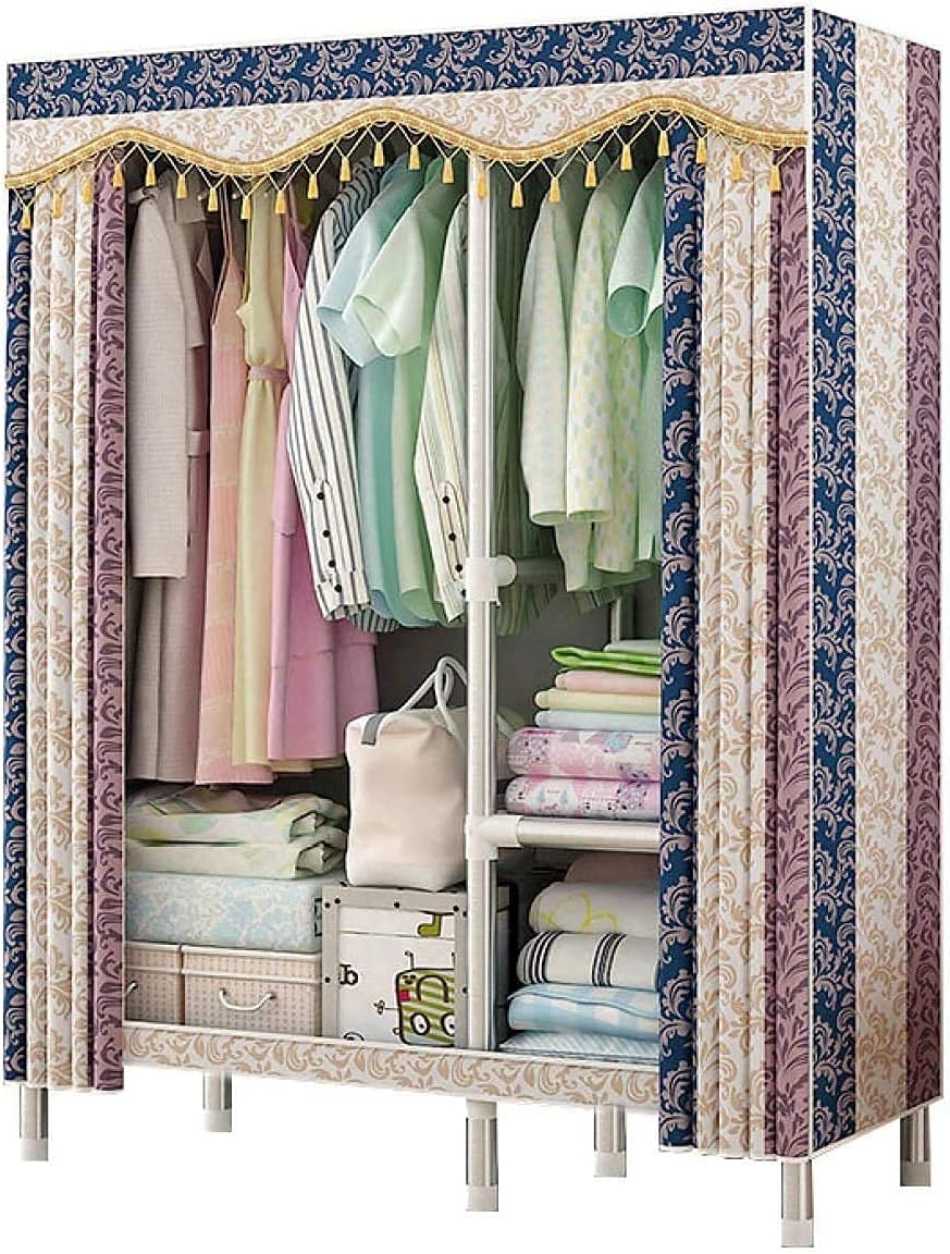 Portable Hanging Closet Wardrobe Portable Closet for Bedroom Shelves Fabric Foldable Closet Storage Organizer Easy to Assemble for Clothes Shoes Stripe_110x45x165CM