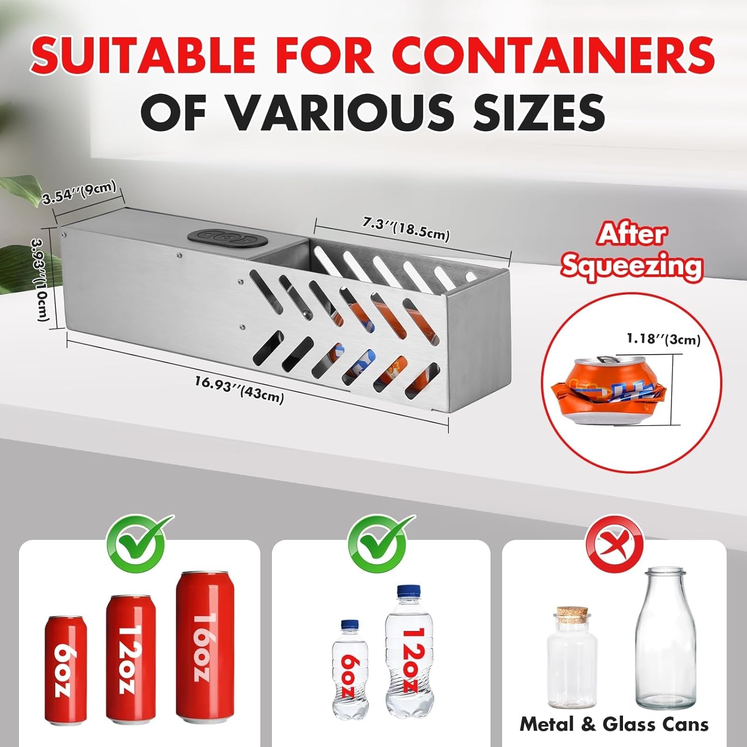 Electric Can Crusher, wall mounted Automatic can crushers for recycling, Can trash compactor for 12oz~16oz Cans, for Aluminum Seltzer, Soda, Cola, Beer Cans