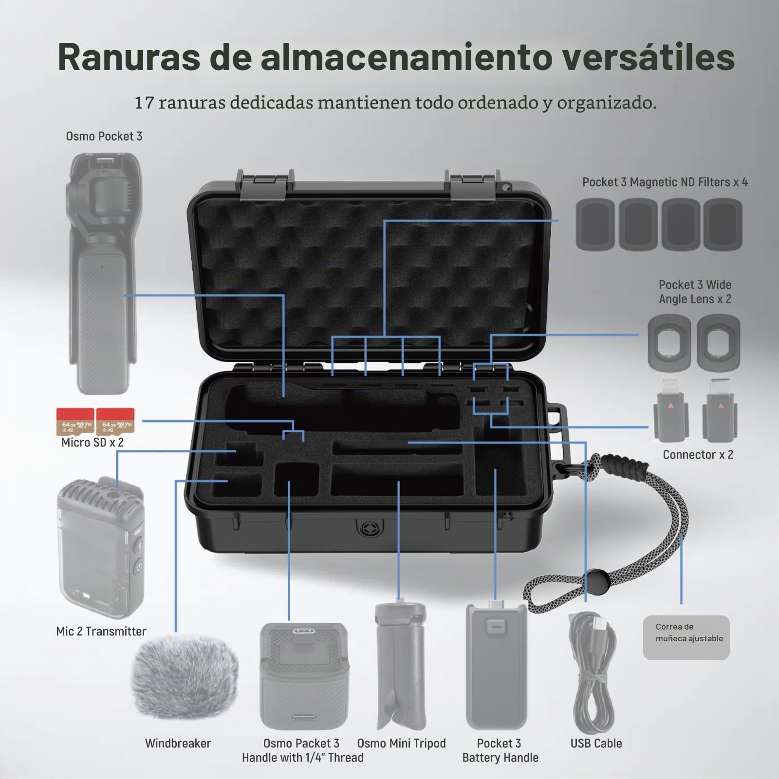 NEEWER Estuche Transporte para Pocket 3, Compatible con dji Osmo Pocket 3 Gimbal Cámara & Asa & Creator Combo Accesorio Filtro