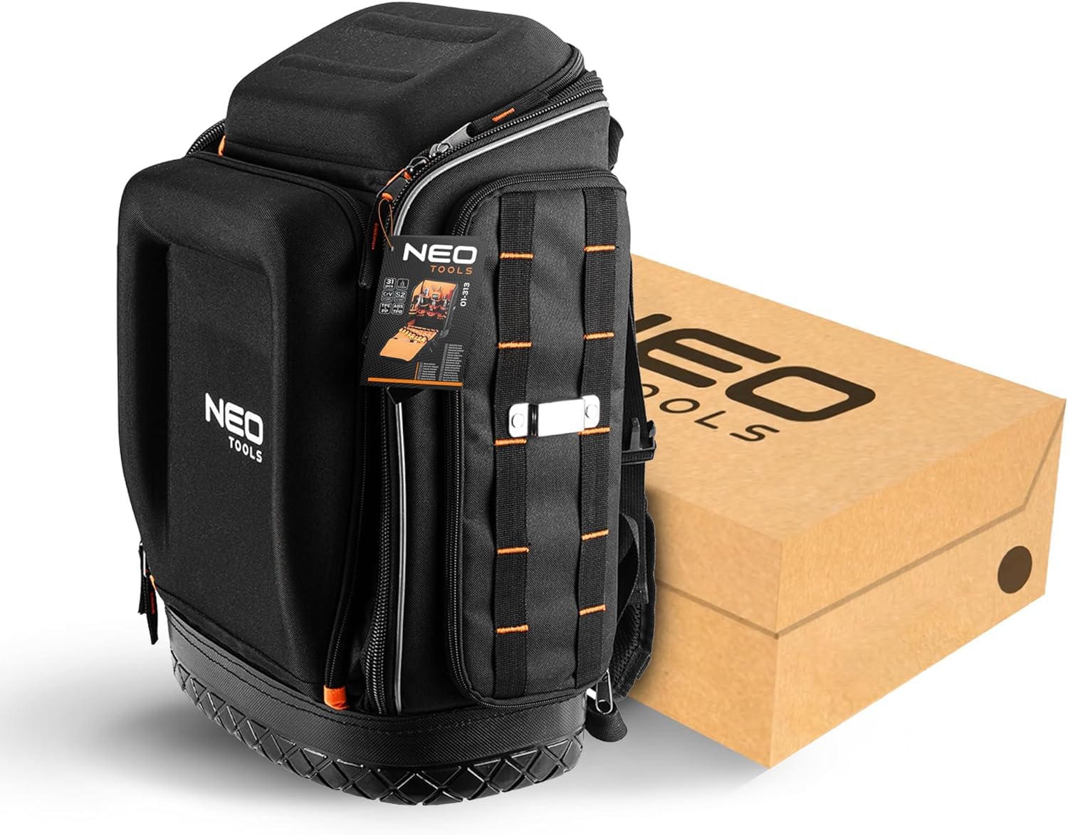 NEO TOOLS Mochila para herramientas (20 l), bolsillos para accesorios | Mochila de herramientas con base de goma, resistente con refuerzo, para electricistas, fontaneros