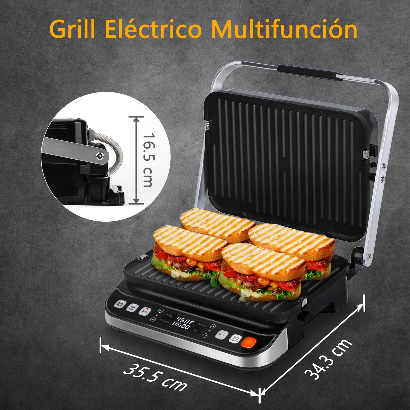 Taylor Swoden Parrilla Eléctrica 9 en 1 2000W, Sandwichera Grill con 3 Modos de Control de Temperatura Independiente, 6 Programas Automáticos y Apertura 180°, Placas Antiadherentes Desmontables
