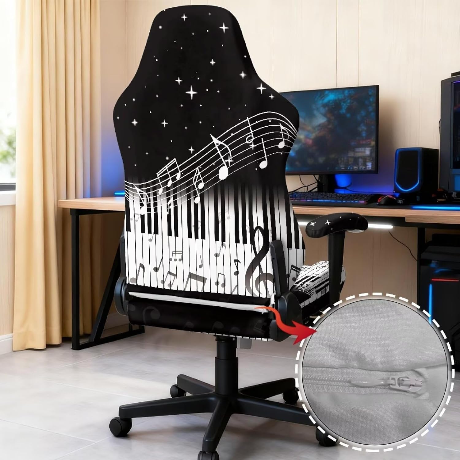 Gaming Chair Cover with Armrest Covers Piano Music Notes Armchair Slipcover Desk Accessories Office Supplies Armrest Seat Slipcovers 4 Piece Universal Fit for Most Standard Sized Chairs image 5