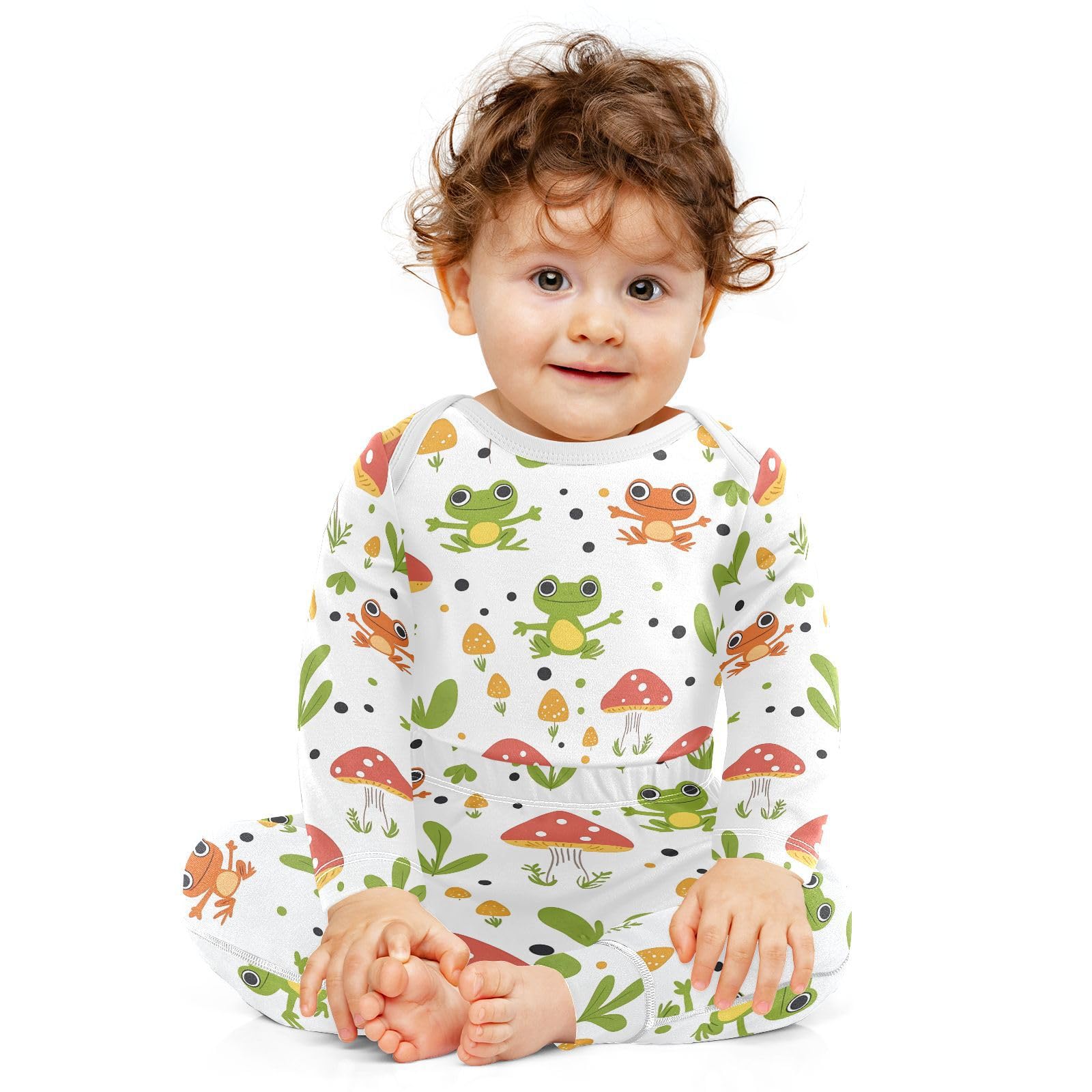vvfelixl Baby Bodysuits Pants Sets Frog Mushroom Cartoon Long Sleeve Baby Onesie Clothes for Boys Girls 3-6M