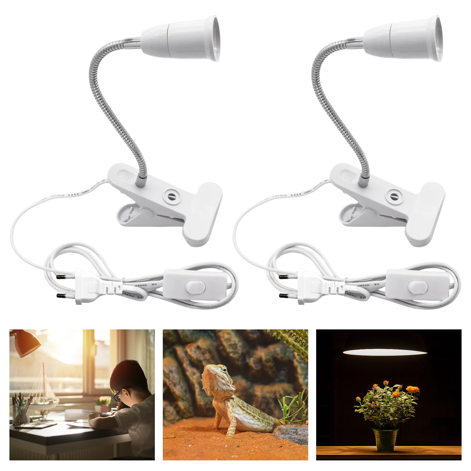 Lampada A Clip Doppia Testa E27 GlowUp - Collo Di Cigno Regolabile 360°, Cavo 1.25m, Con Pinza E Interruttore - Foto 8