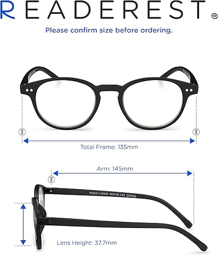 Miniatura 5 de Readerest Lentes de lectura redondos con bloqueo de luz azul (negro, aumento cero), a la moda, para hombres y mujeres, antirreflejos, antifatiga