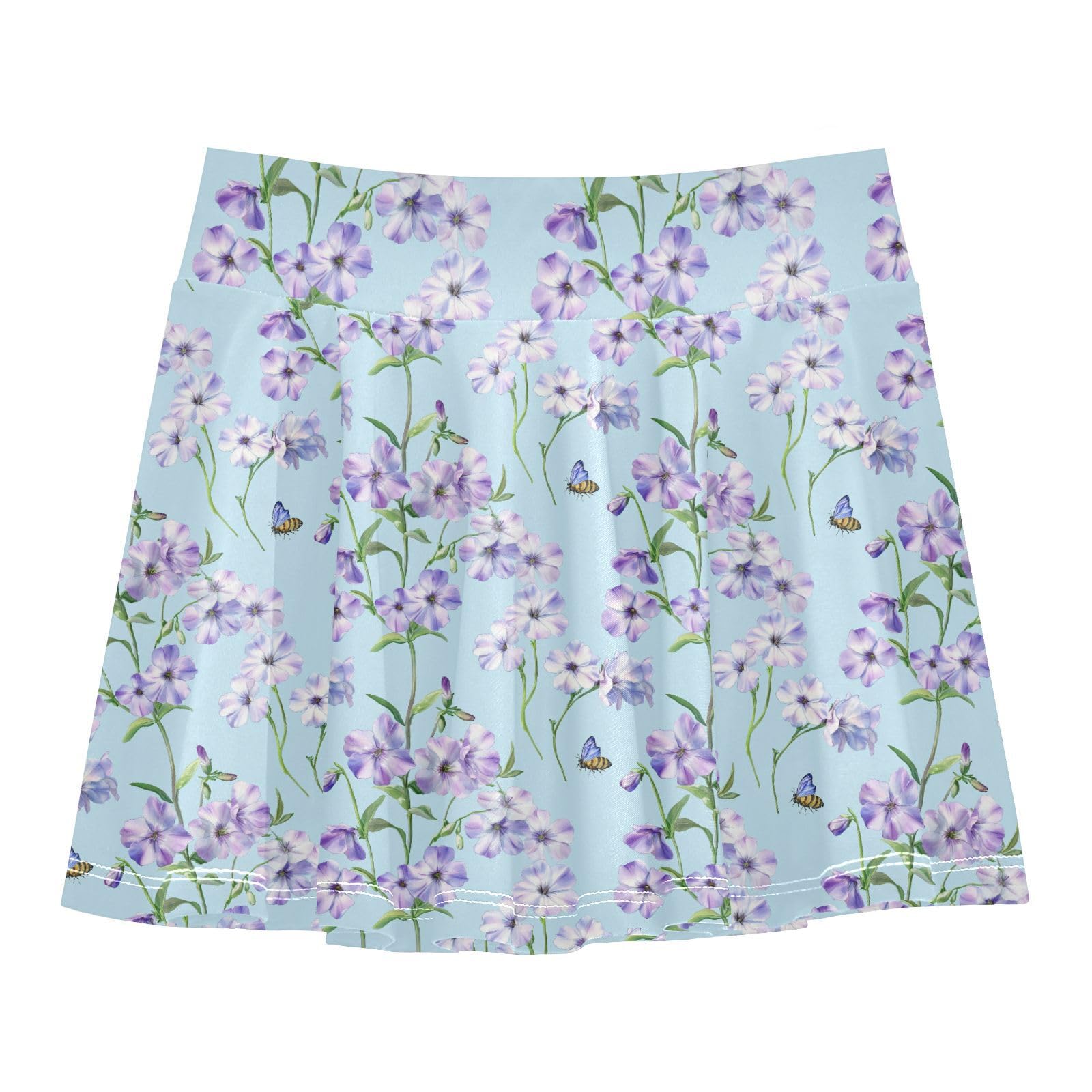 Spring in Blue Tennis Skirt for Girls with Shorts Youth Cheer Skirt with Pockets Flowy Little Girl Skort