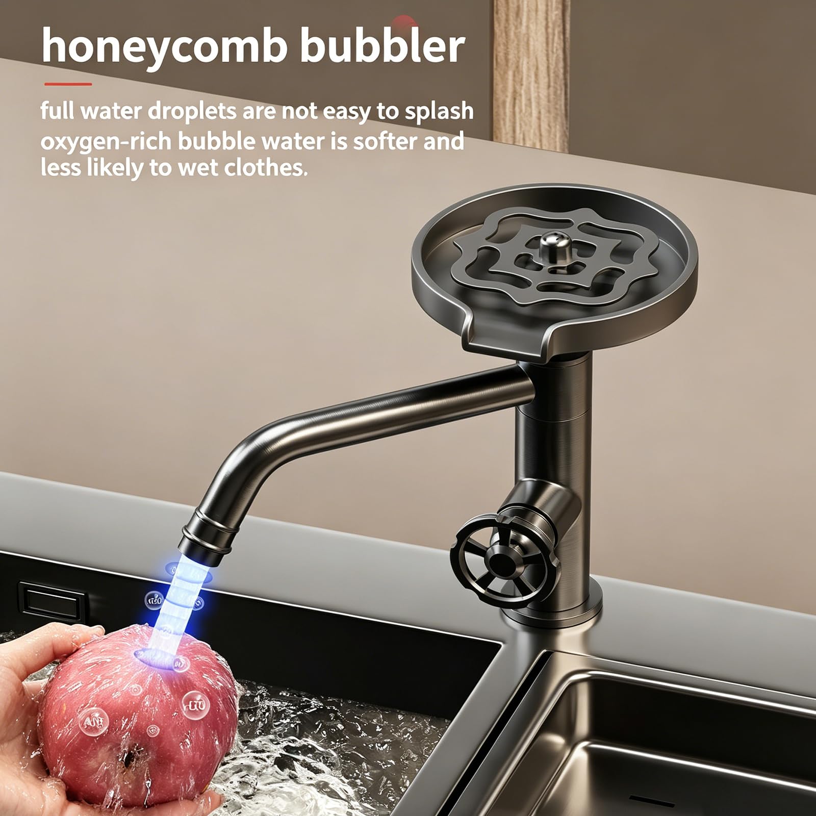Lavavasos, Lavavasos para Fregadero, Lavavasos Automático De Alta Presión con Caño Giratorio 360°, Cuerpo De Latón, Grifo Monomando De Agua Fría/fría, Ideal para Black