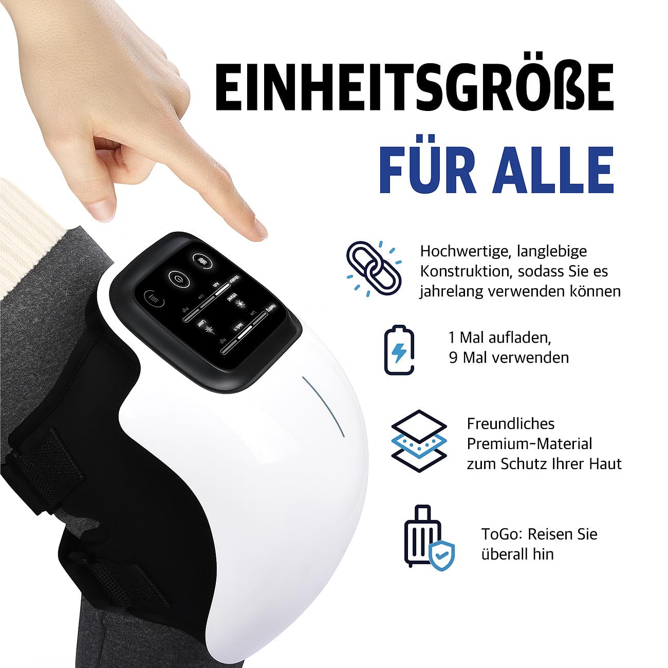 Newgen Medicals Kniemassage: Akku-Knie-Massagegerät mit Infrarot-Tiefenwärme, LED-Touchscreen (Akku Kniemassagegerät, Knie-Massage-Geräte, Laser)