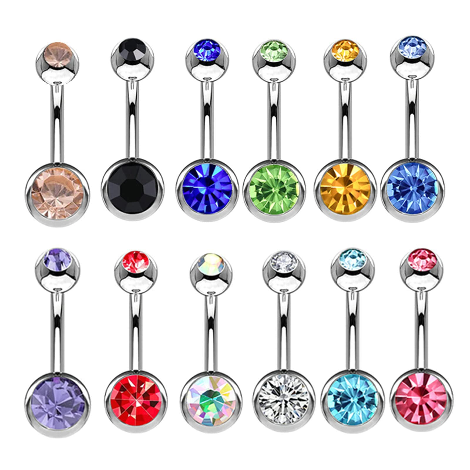 Gualiy 12 Stück Bauchnabelpiercing Edelstahl Set Rund Zirkonia 14 Gauge Bauchnabelpiercing