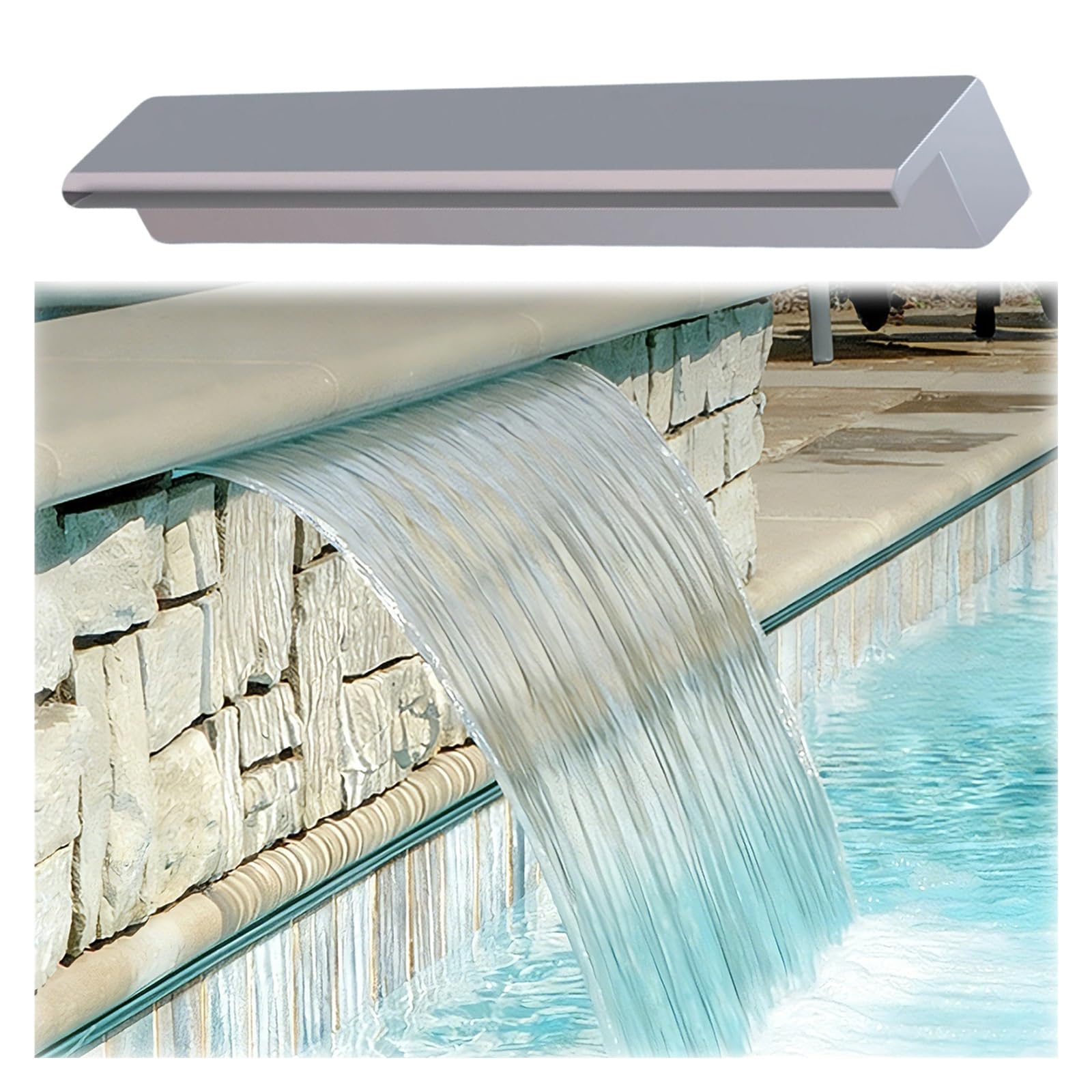 Cascade de piscine inox 132,1 cm pour remplacer un refoulement classique