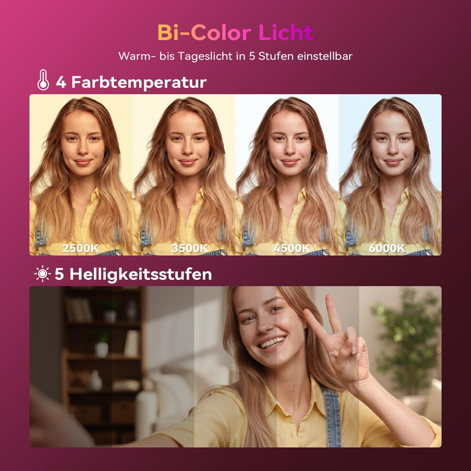 Ringlicht Handy, Rollei Magnetische Selfie Light Kompatibel mit iPhone Android Smartphone Tablet Laptop, Klein Flexible Licht für Streaming TikTok Webcam Zoom Vlog, Selfie-Licht-Handy-Led-Ringlicht