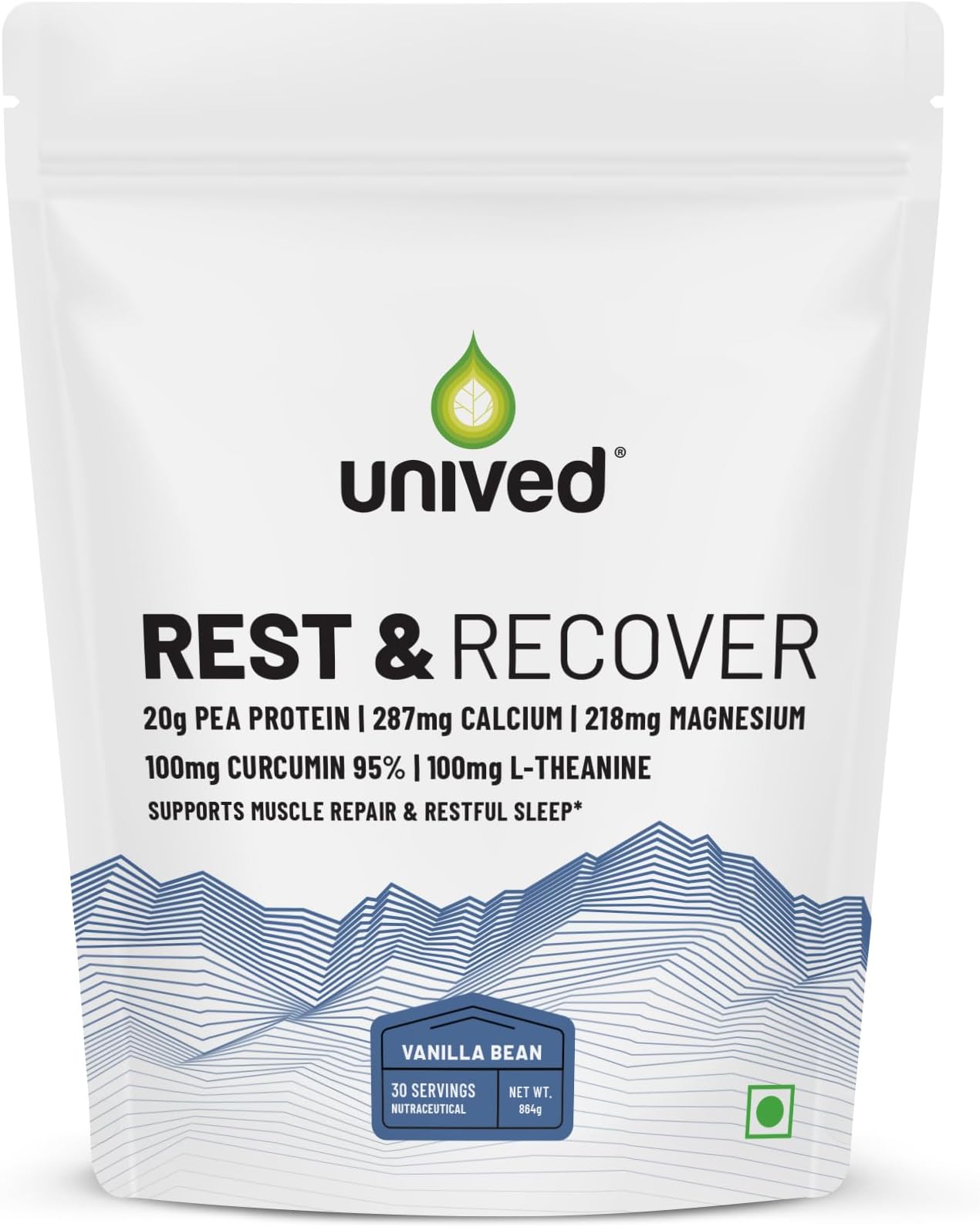 Rest & Recover | Vegan Pea Protein for Athletes | 20g Pea Protein KSM-66 Calcium Magnesium L-Theanine Curcumin | Lean Muscle Development & Optimal Recovery | 30 Servings