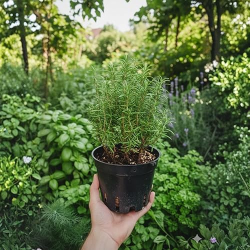 Miniatura 7 de Juego de 2 plantas de romero vivas en maceta de 4 pulgadas, plantas de hierbas de romero verticales, macetas y plantaciones de jardín