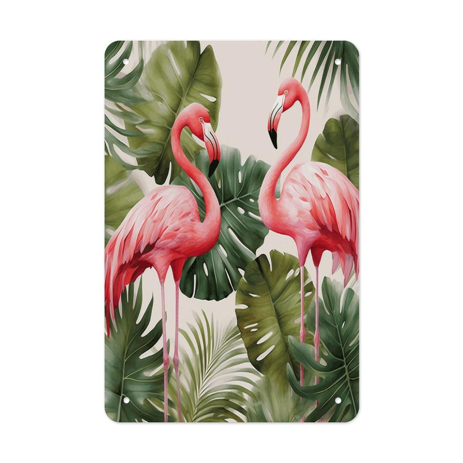 VstaDank Flamingo Palm Trees Leaf Metal Tin Signs Personalized Wall Art Prints Decoration Art Poster Funny Vintage Tin Sign Iron Sheet Painting Metal Signboard Decor Painting for Wall Decor