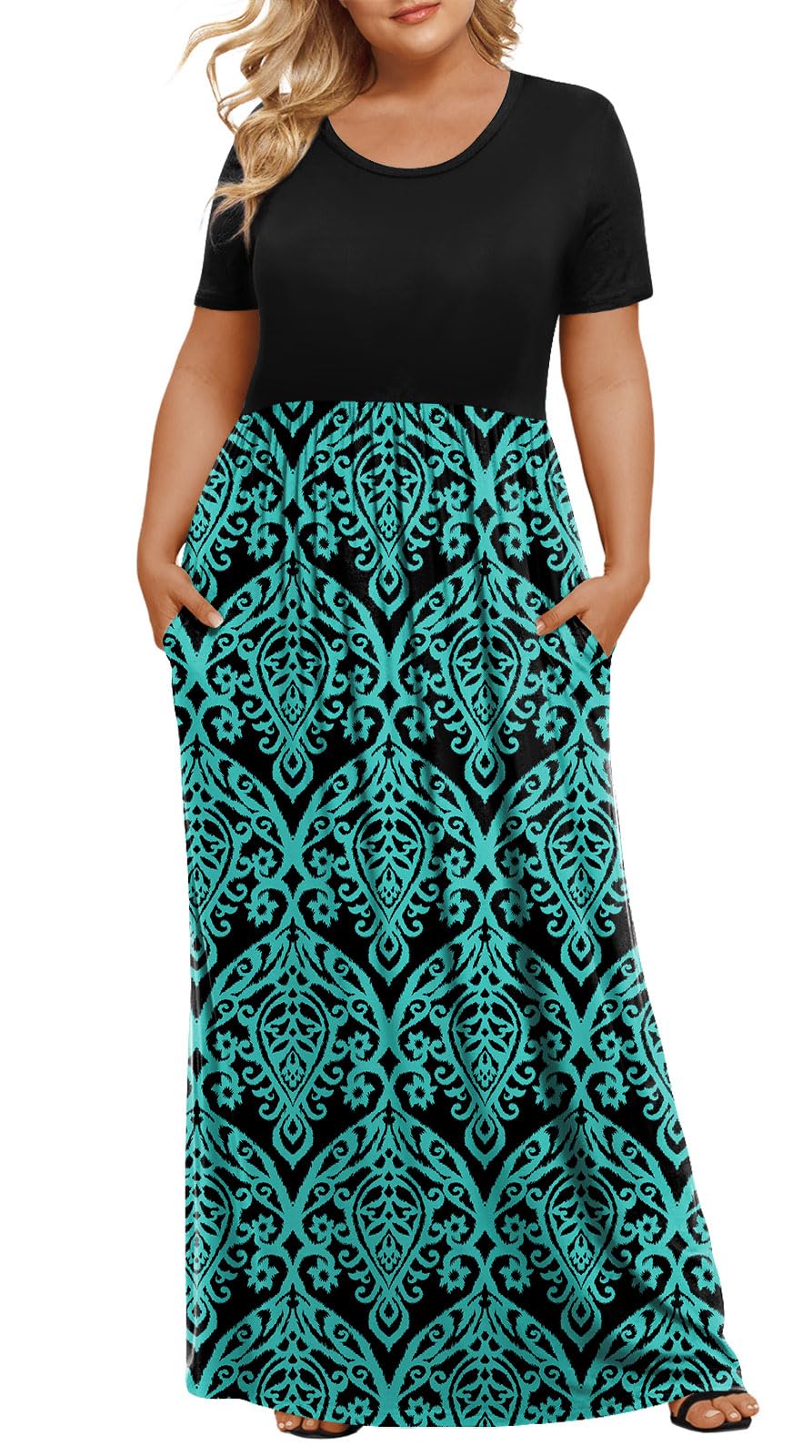 LONGYUAN Women's Plus Size Maxi Dresses Summer Short Sleeve Casual Long Dress 2026 XL-6XL