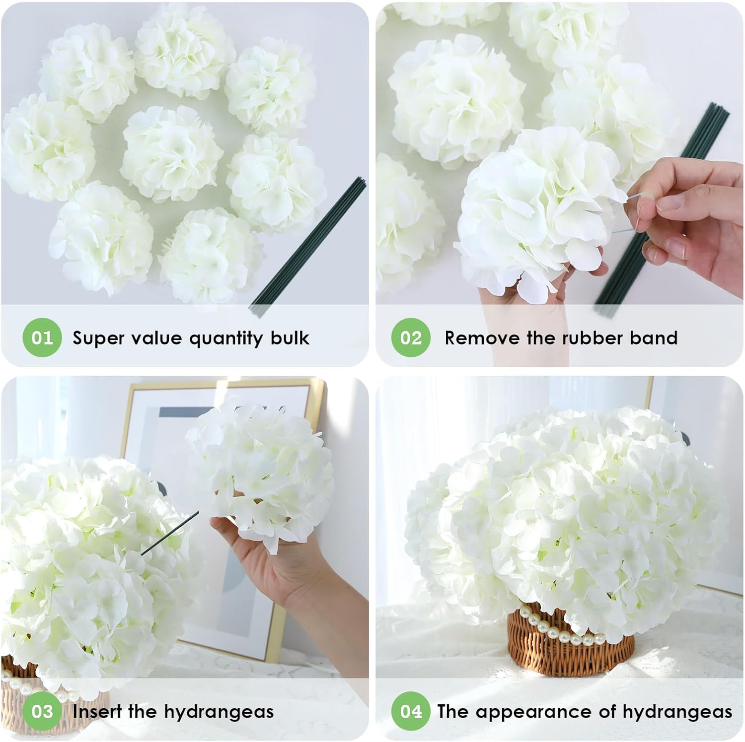 AVIVIHO 60pcs Hydrangea Artificial Flowers Bulk Ivory Full Fake Hydrangea Silk Flowers with Stems Ivory White Fake Flowers Heads for Wedding Party Home Centerpieces Arch Festival Decoration - Image 6