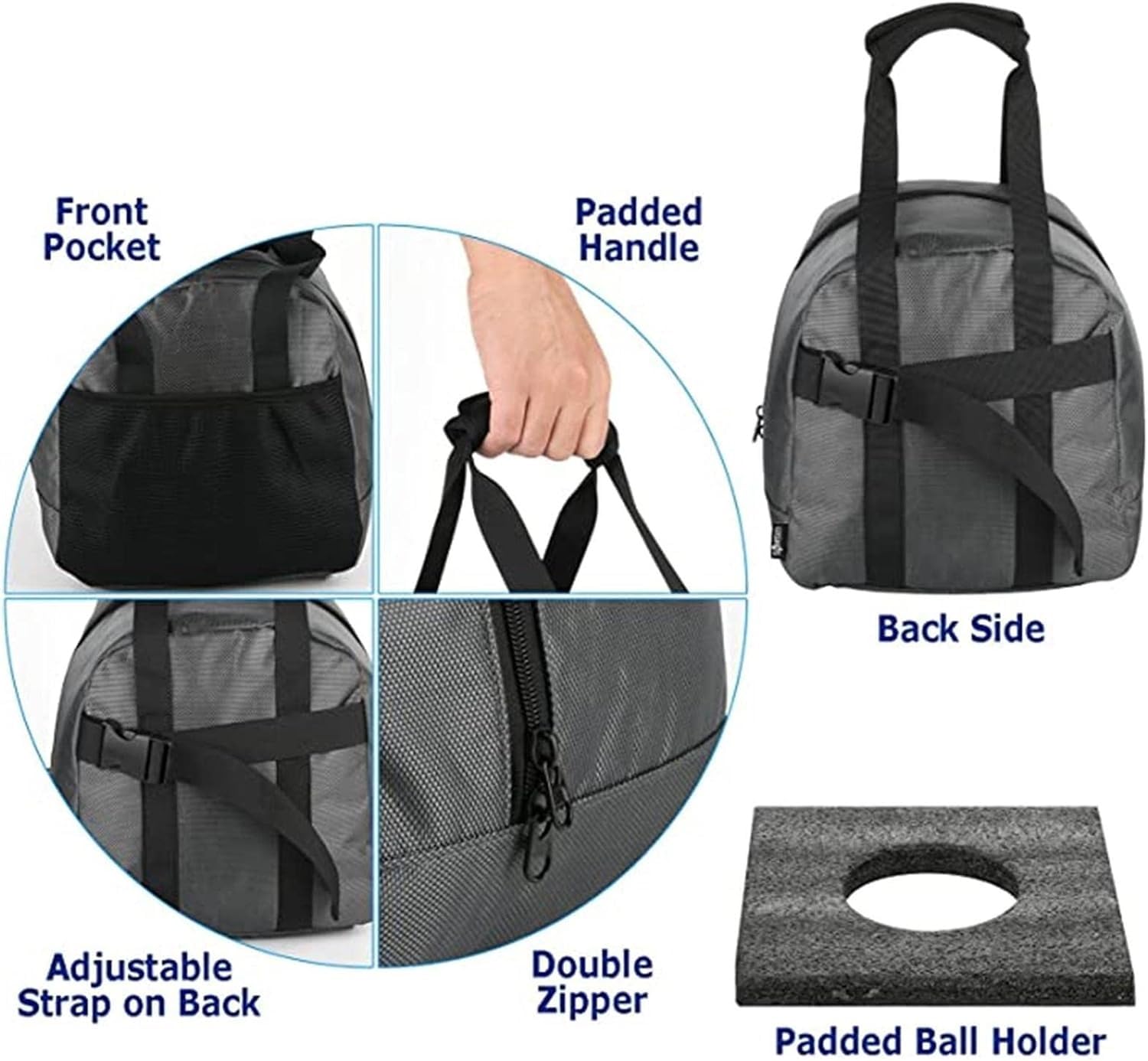 Single Ball Bowling Bag Bowling Ball Bag for Single Ball, Single Bowling Ball Tote Bag with Padded Ball Holder, Tenpin Bowling Ball Bag, Durable & Waterproof Oxford Bowling Bag