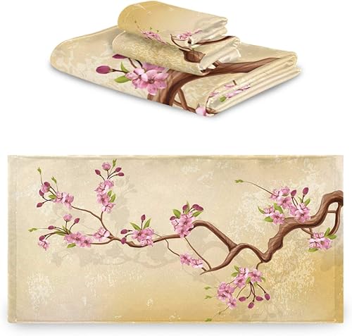 Miniatura 2 de ALAZA Juego de toallas de baño, ramas de cerezo en flor con flores y hojas, toallas de 3 piezas, 1 toalla de baño, 1 toalla, 1 toalla de mano, juego