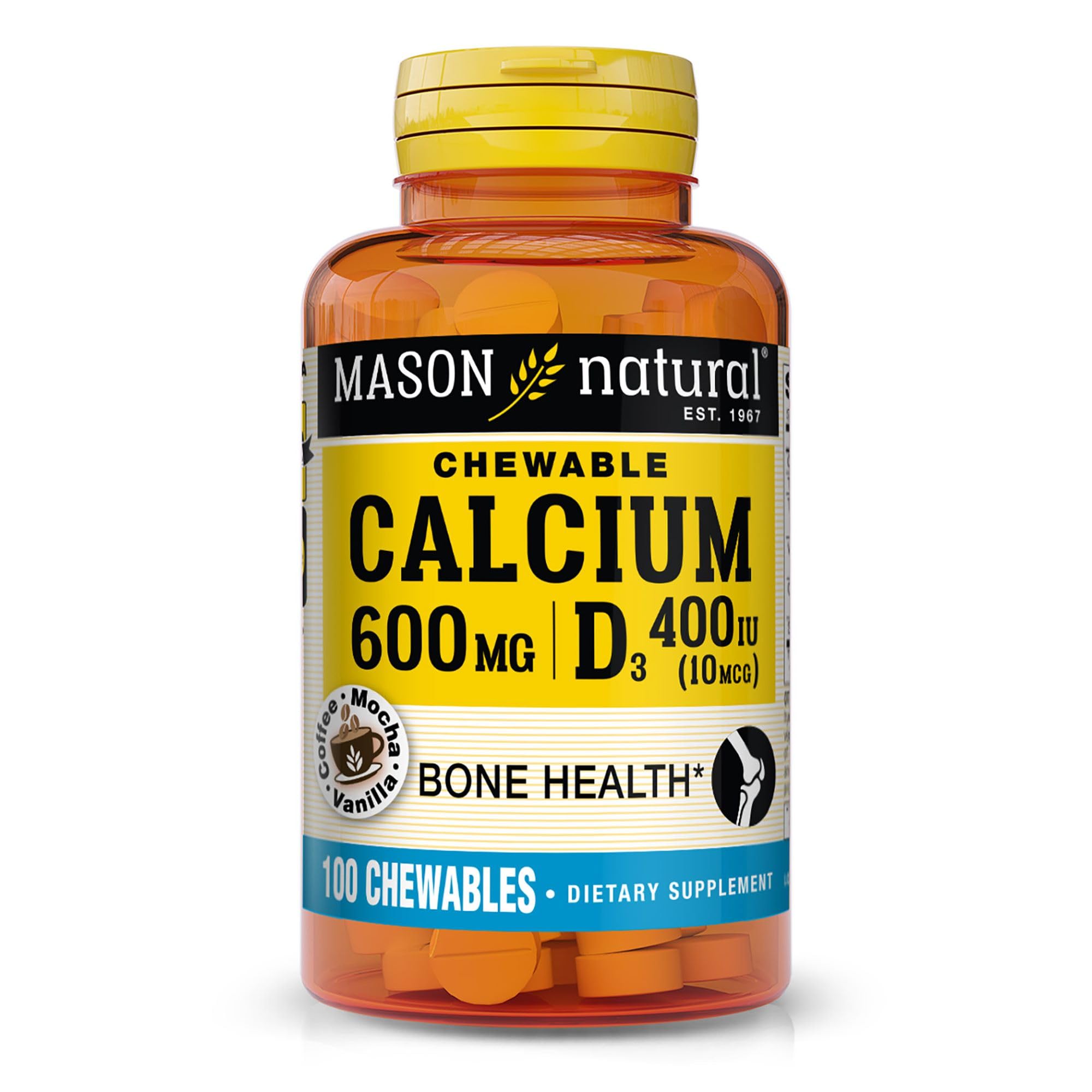 MASON NATURAL Calcium 600 mg with Vitamin D3, 100 Day Supply, Supports Healthy Bones & Normal Muscle Function, Coffee Mocha Flavor, 100 Chewables