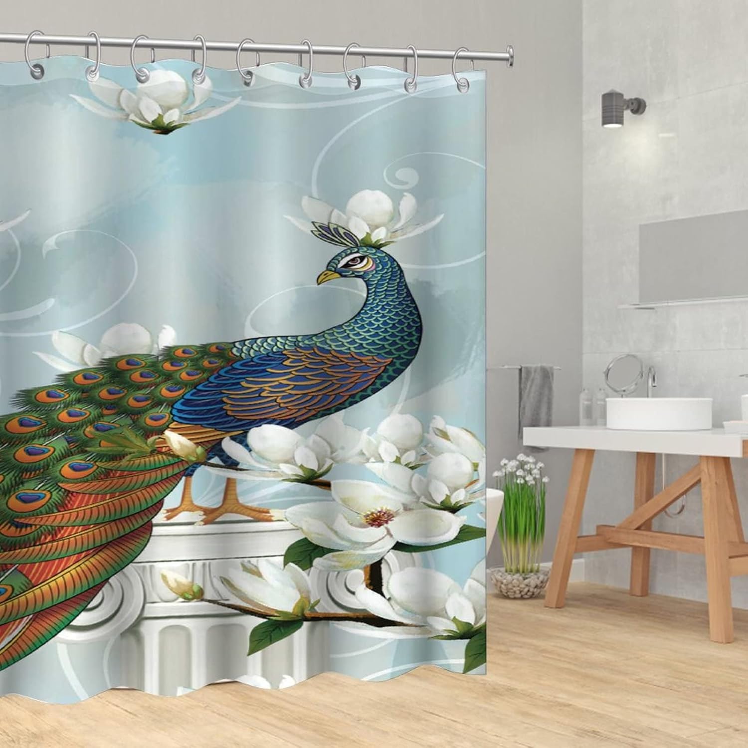Peacock Shower Curtain for Bathroom Decor 72x72 Inch Traditional Chinese Peacocks Bathtub Accessories for Women Girl Waterproof Fabric with Hooks