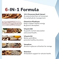 Vista 6 de CinnaChroma Cápsulas – Suplementos de canela con extracto 10:1, cromo, vanadio, selenio, vitamina D3 y K2 – Bloqueador natural de azúcar – 30