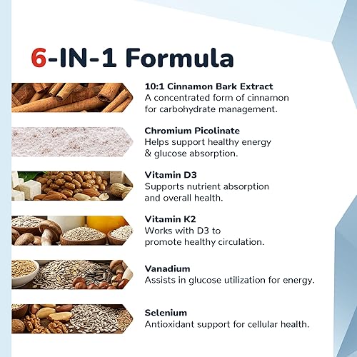 Miniatura 6 de CinnaChroma Cápsulas – Suplementos de canela con extracto 10:1, cromo, vanadio, selenio, vitamina D3 y K2 – Bloqueador natural de azúcar – 30