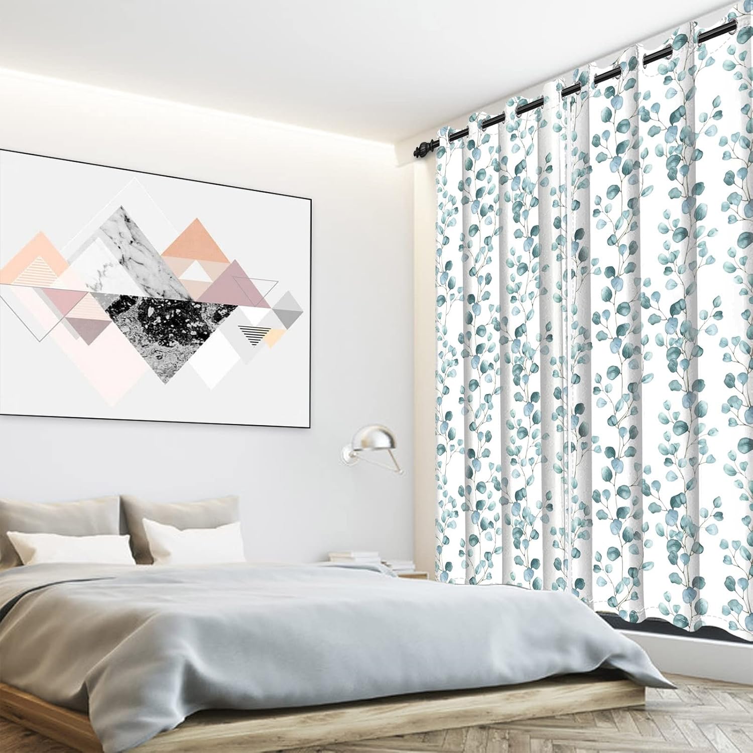 Yeele 42x108inches Eucalyptus Leaves Window Curtain Spring Greenery Plant Round Leaf Botanical Curtain 2 Panels Set Blackout Thermal Insulated Grommet Window Drapes for Living Room Dining Room