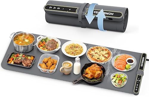 Miniatura 11 de Tapete de calentamiento de alimentos, bandeja de calentamiento eléctrico de calentamiento rápido con 9 ajustes de temperatura y temporizador de 6