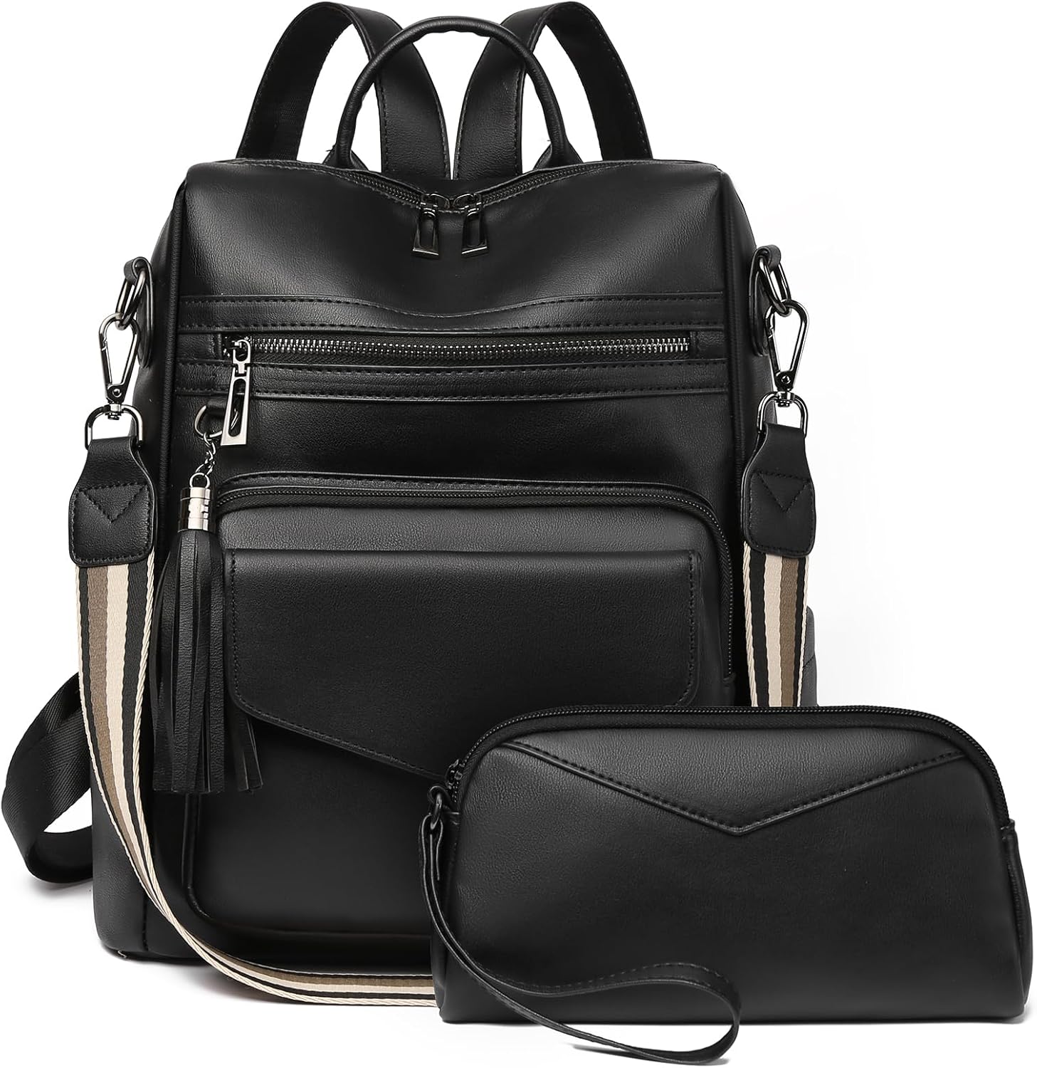 GAEKEAO Backpack Purse for Women Fashion Leather Designer Travel Backpack Purses Convertible Shoulder Bag with Wristlet (Shiny Black)