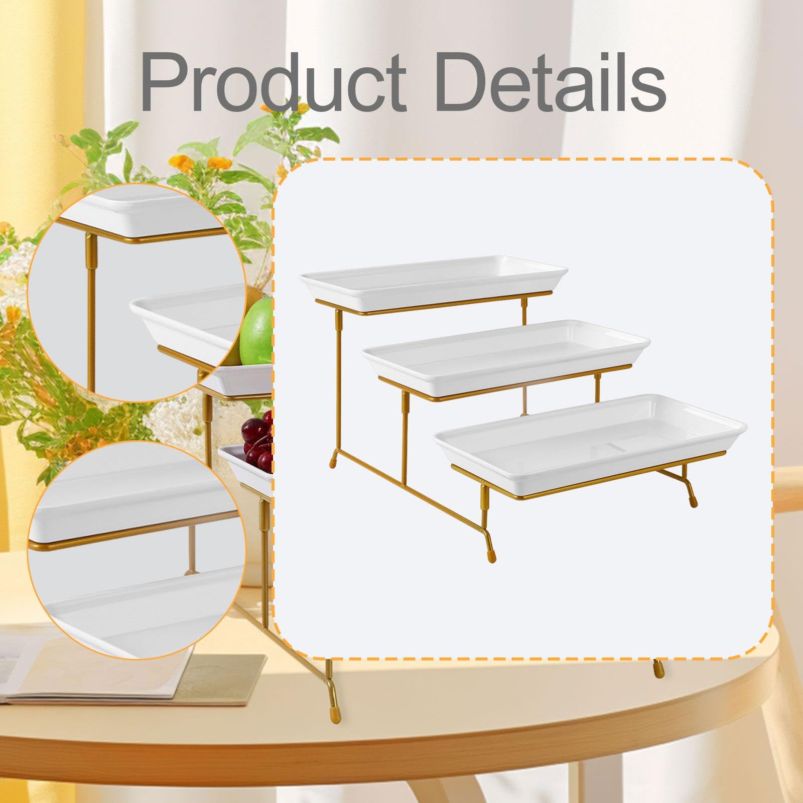 Cupcake Display Stand Bandeja Triple para Frutas Tartas Y Dulces Material Robusto Y Uso Prolongado Diseño Elegante Y Apilable Adecuado para F, Oro, Individual