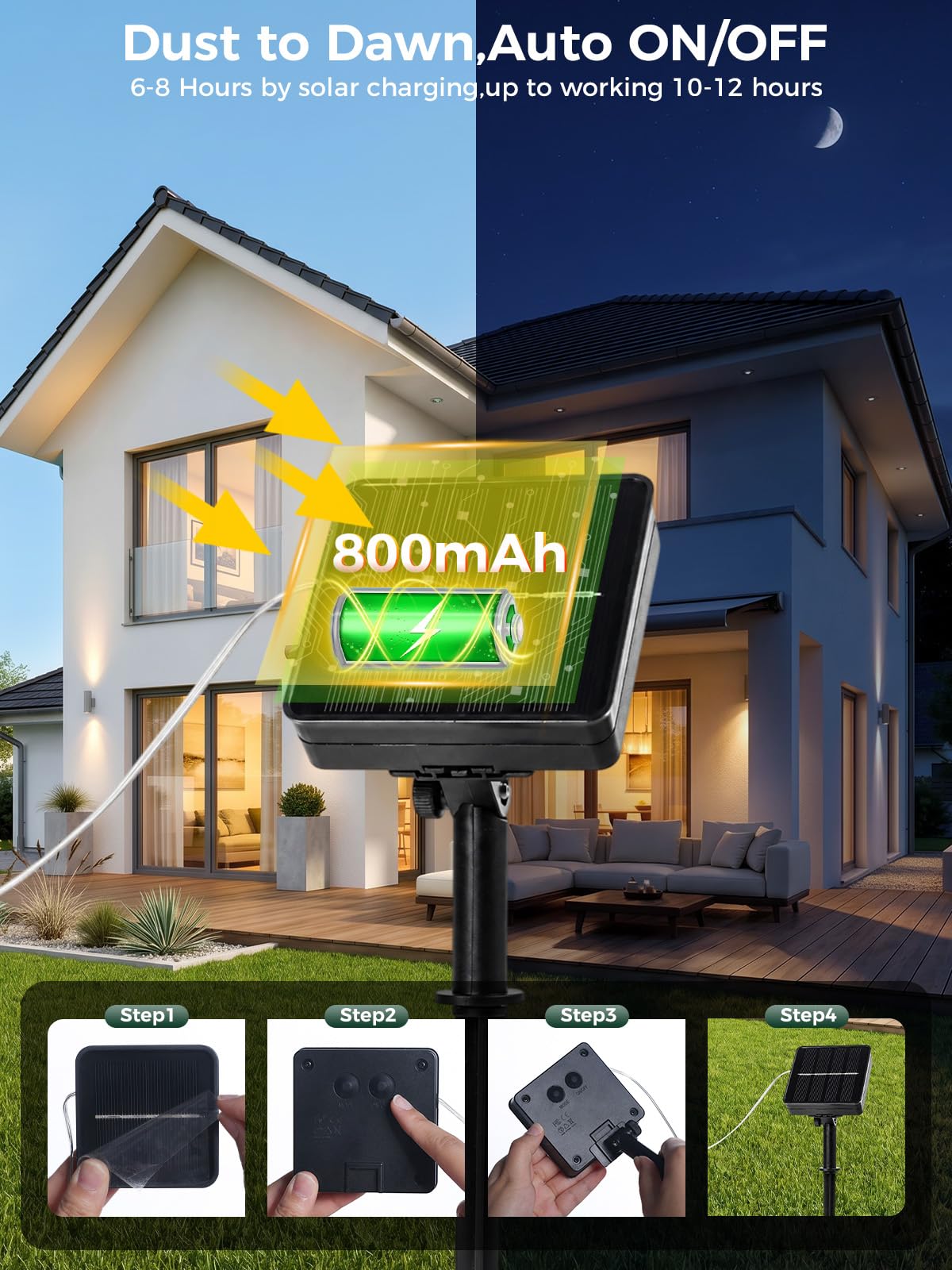Luci a stringa solare extra lunghe Confezione da 2 luci a stringa da esterno da 30m Luci a stringa a energia solare impermeabili 300 LED per patio, giardino, cortile, albero, matrimonio
