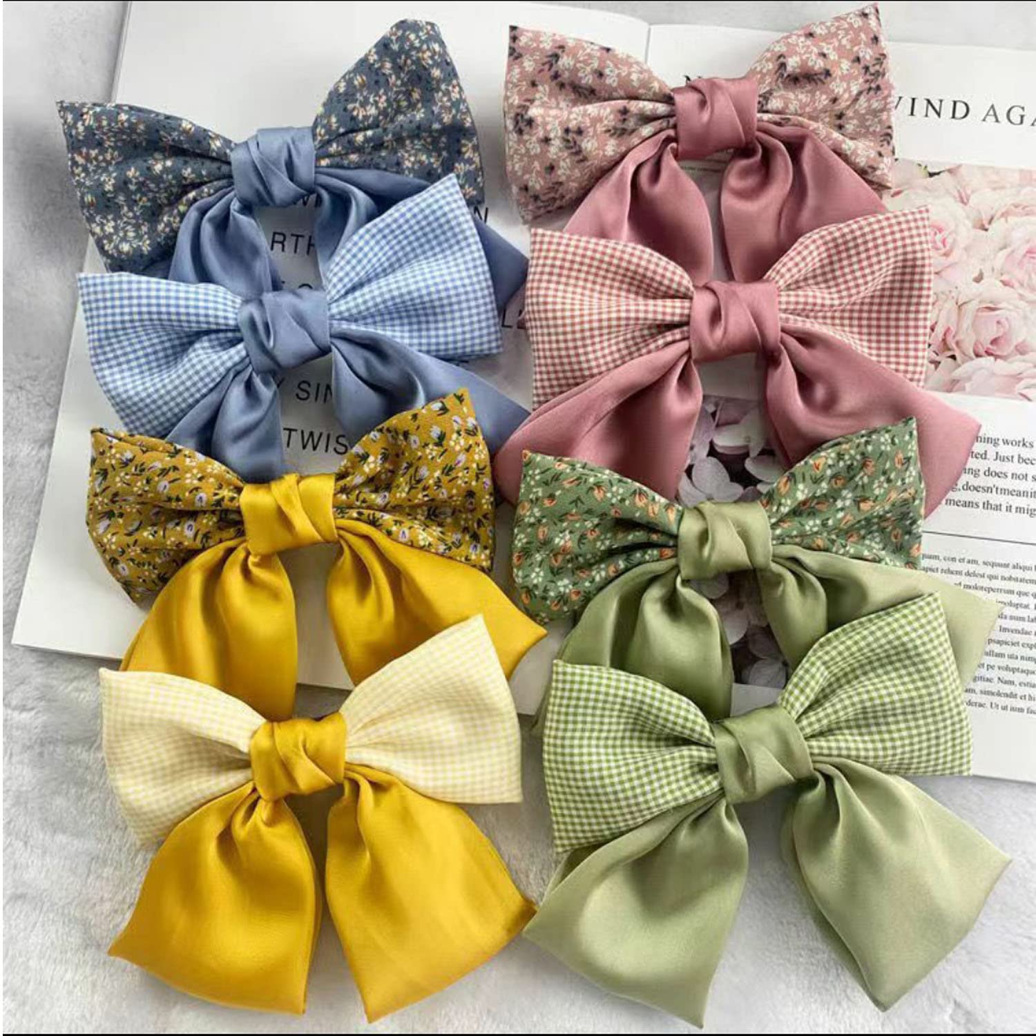 ASG 2 Pcs Fashion Ribbon Bow Knot Hairgrips Satin Chiffon Barrette