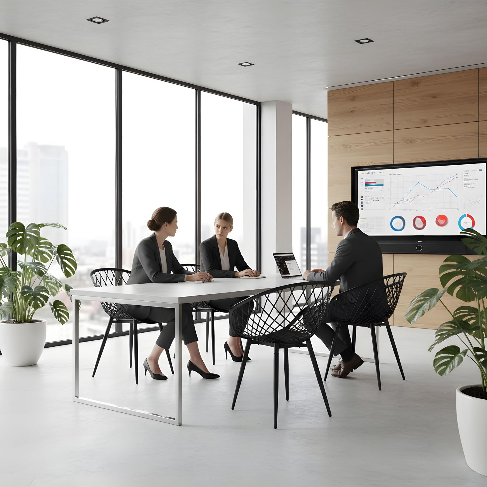 Juego de 6 sillas de comedor – Sillones de exterior resistentes a la intemperie, color negro de plástico con reposabrazos, muebles de jardín balcón y muebles de terraza para interior y
