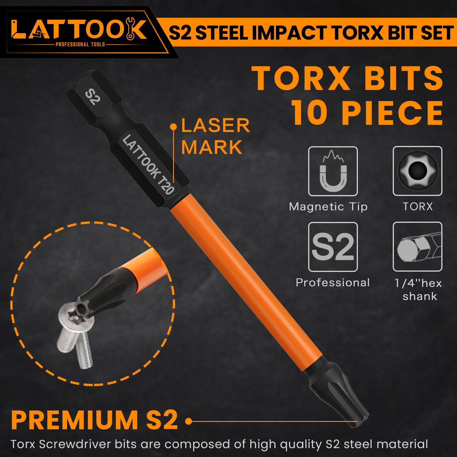 Juego de 10 brocas Torx T20 de 6 puntos, puntas Torx de seguridad, de alto impacto, magnético #20 Torx, acero S2 magnético, 3 pulgadas de largo