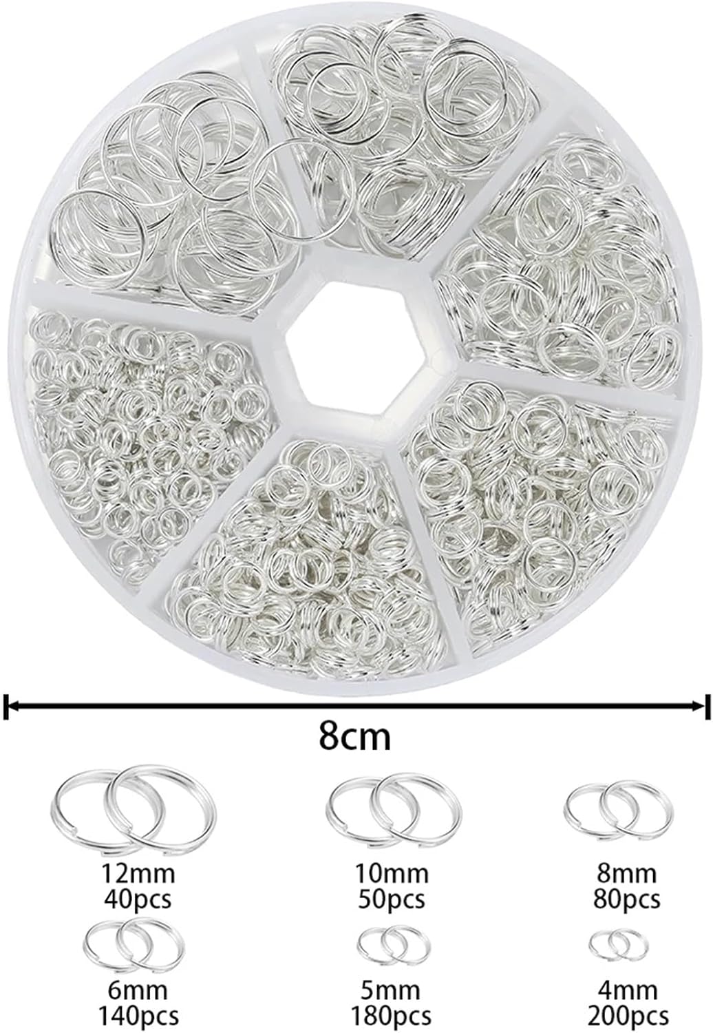 Versatile 6Box 4-12mm Open Jump Rings Double Loops Split Connectors Kit for DIY Earrings Bracelet Jewelry Making Supplies 690pcs/Box(Silver)
