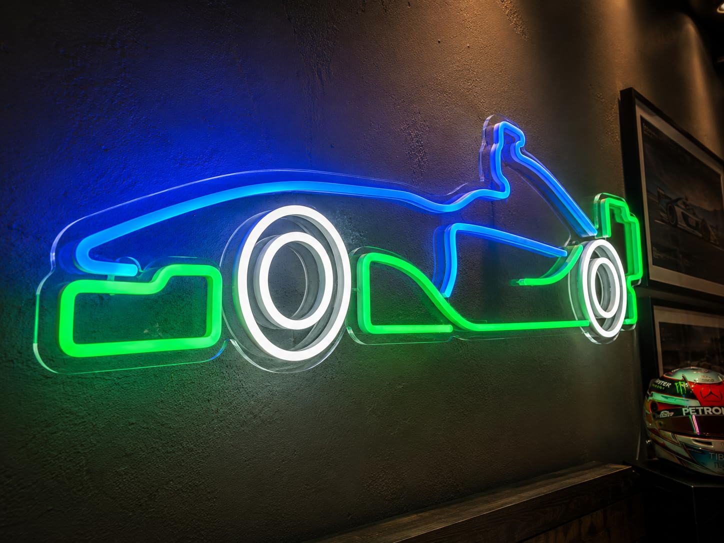 Letrero Coche deportivo carrera Cartel Luminoso LED Escaparate, Decoración de Pared en Metacrilato, Luz Brillante, aproximadamente 51x21cm alimentación 12v