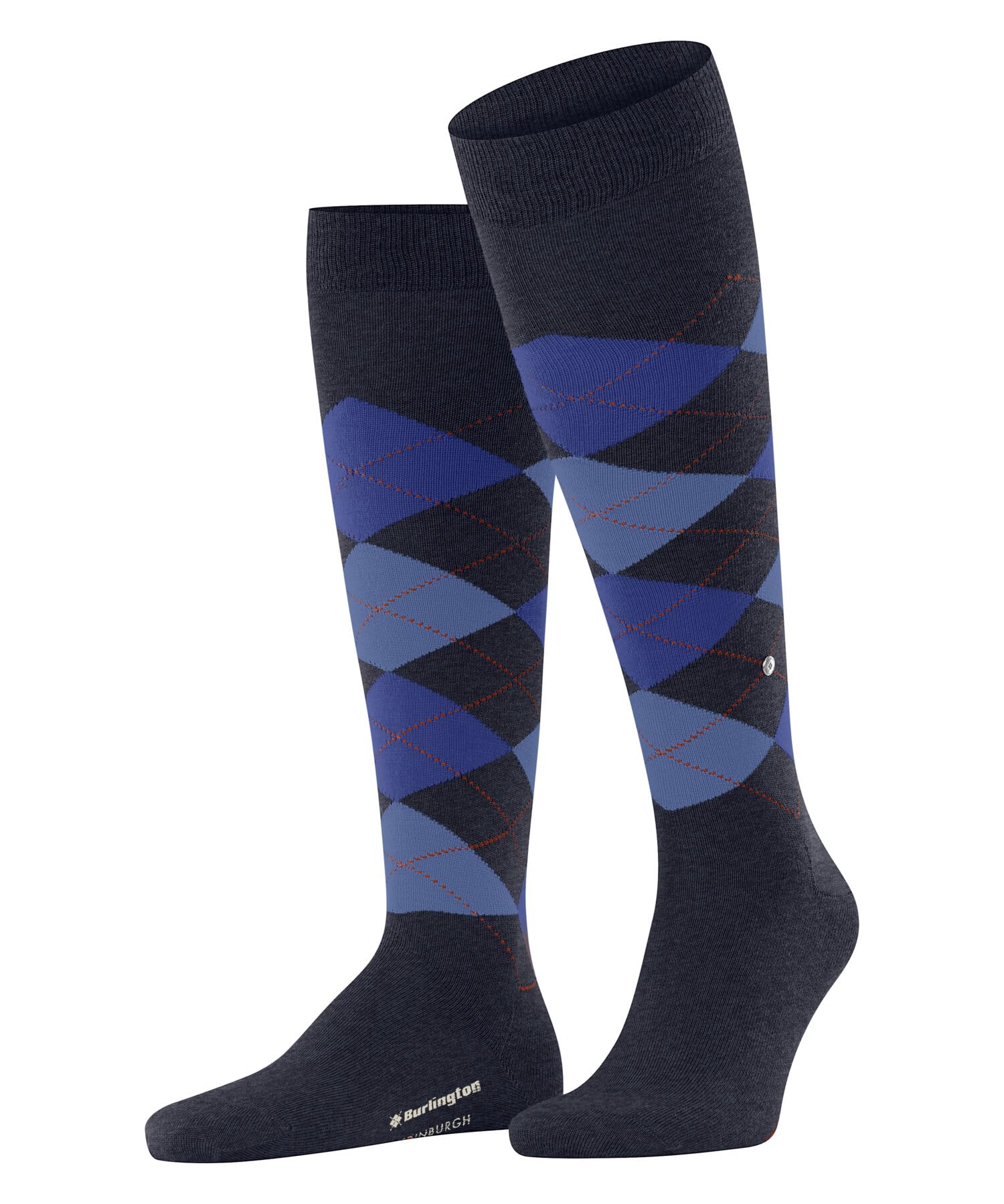 Burlington Men's Blue Dark Melange 6688 Edinburgh M Kh Wool Long Patterned 1 Pair Knee-High Socks, 6.5-11