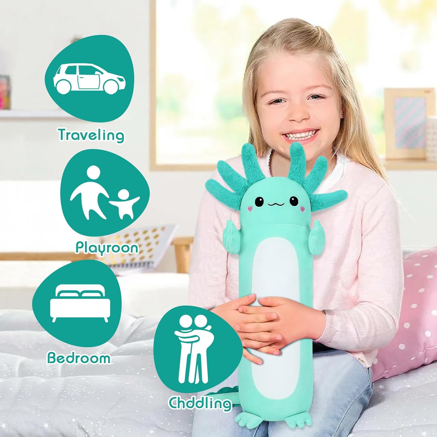 Auspicious beginning Axolotl Plush Stuffed Animal-20'' Green Axolotl Plush Toy Plush Pillow, Cute Soft Anime Plushie Stuffed Toys, Body Pillow Plush Toy Decoration Doll Gift for Kids Girls Boys - Image 4