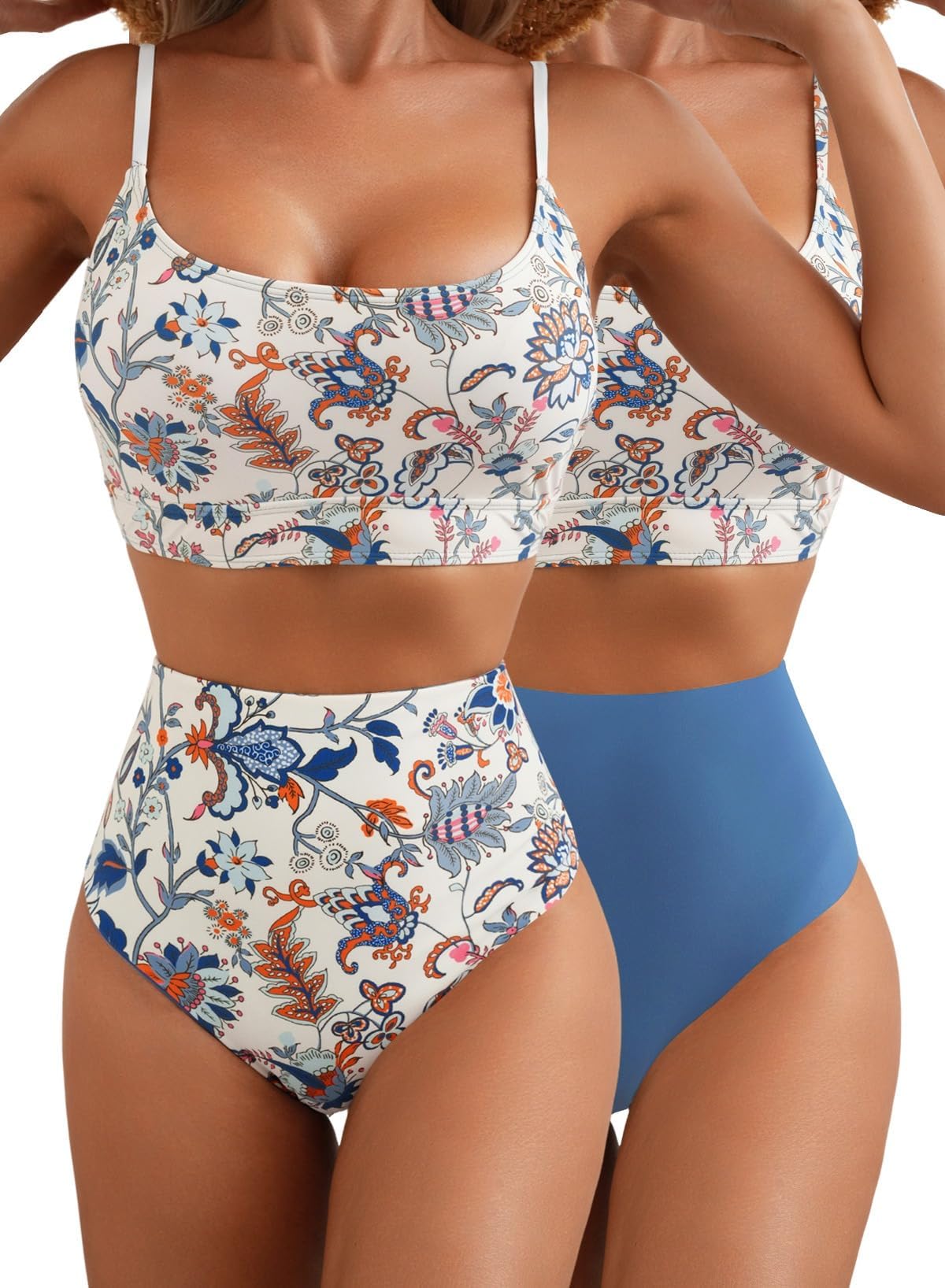 Herseas 2 Piece High Waisted Bikini Set for Women 2025 Spaghetti Straps Swim Top with Reversible Bottom Bathing Suit